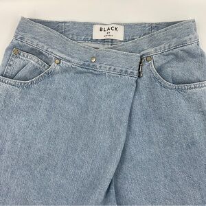 Moussy Black RARE Cross Waist Wide Straight Leg Light Denim Jeans 24